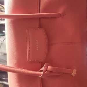 Radley London Burnham Beeches Pebbled Leather Coral Satchel Shoulder Bag Purse
